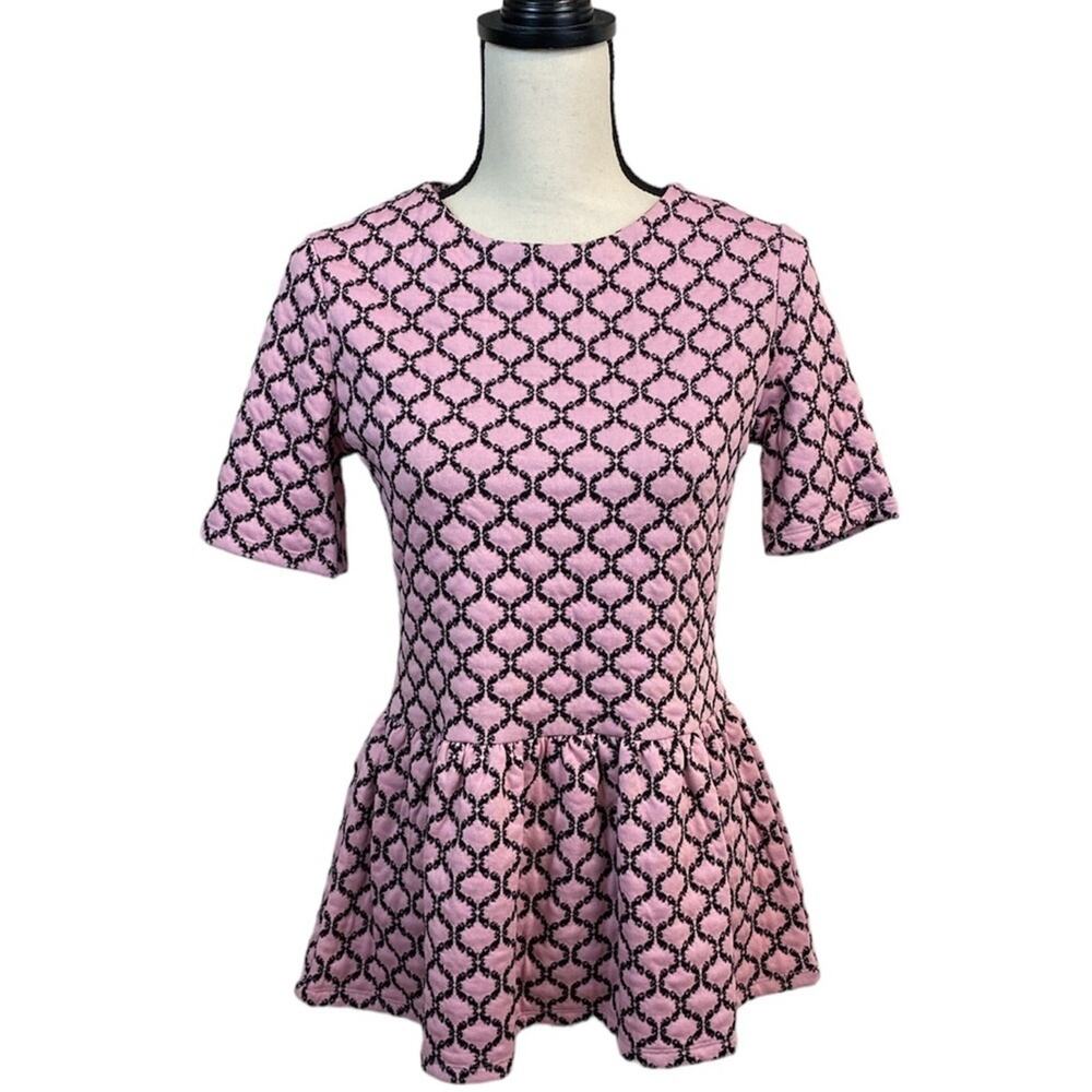 NWT Tyler Boe Crosby Jacquard Topper Knit Blouse Pink and Black XS